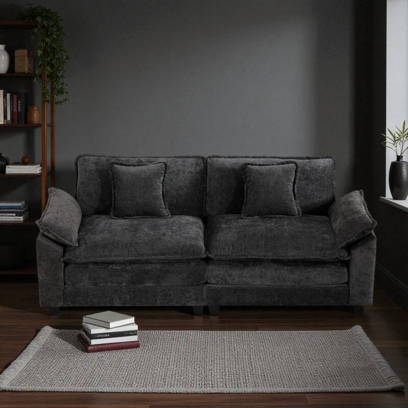 Modern Chenille Loveseat with Wide Armrests, Modular Small Couch for Living Room & Apartment, Double-Layer Cushion Comfort