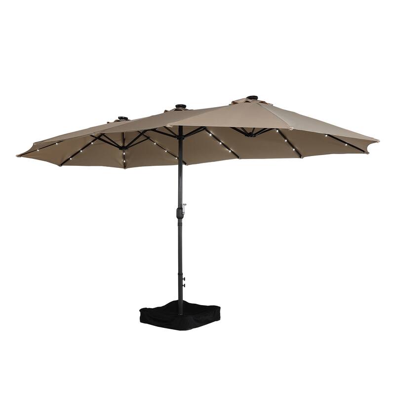 15ft Rectangular Patio Umbrella with Base and LED Lights