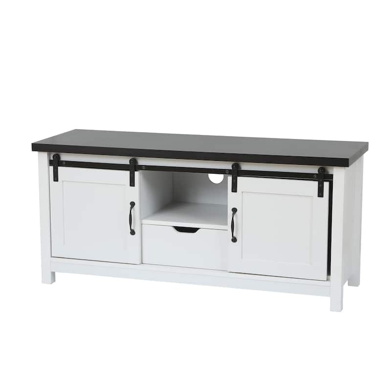 Modern Farmhouse White with Dark Brown 47.3" Wide TV Stand and Bench - 21.66" H x 47.3" W x 15.4" D