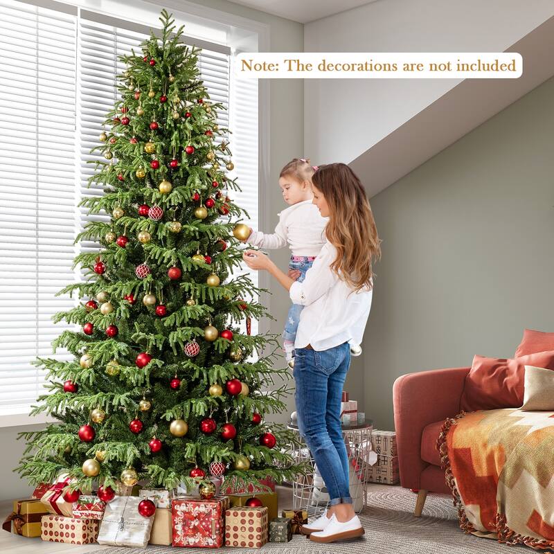 Gymax 8 FT Pre-Lit Artificial Christmas Tree Hinged Full Xmas Tree w/