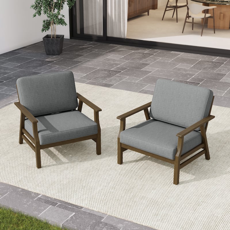 2 Set Outdoor Club Chairs with Cushions Teak Wood Patio Chairs