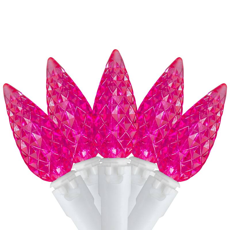 LED C6 Faceted Christmas Lights - Pink - 22.5' White Wire - 70ct