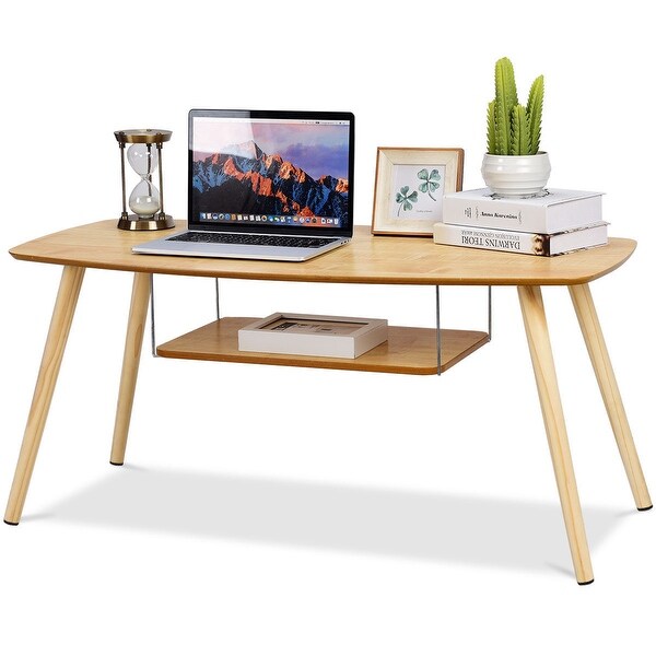 shop costway coffee table end side table solid wooden legs