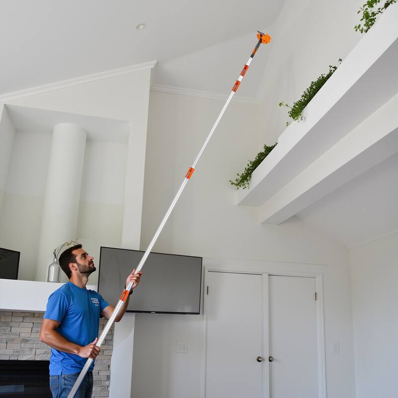Orange-Silver Adjustable 4-24ft Telescopic Pole with Snap-On Lock for Cleaning Painting and High Reach - 4-24-Feet