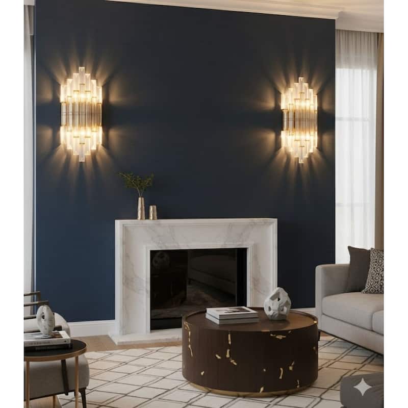 2 Light Gold Metal Frame Wall Sconce with Glass Rods