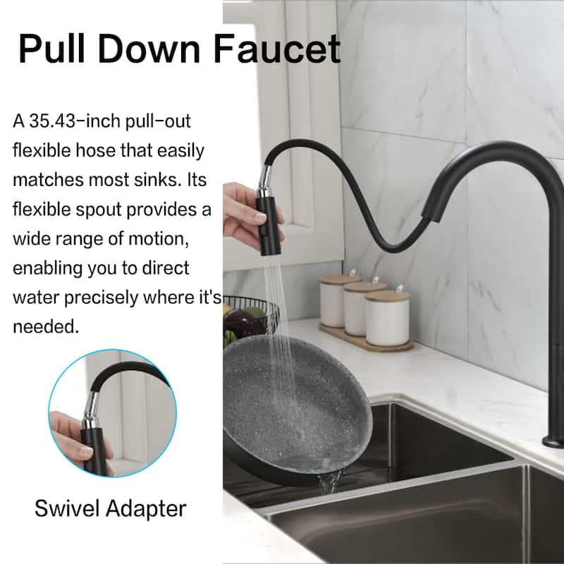 Modland 17''H Gooseneck Pull Down Kitchen Faucets For Kitchen Sinks in Gold
