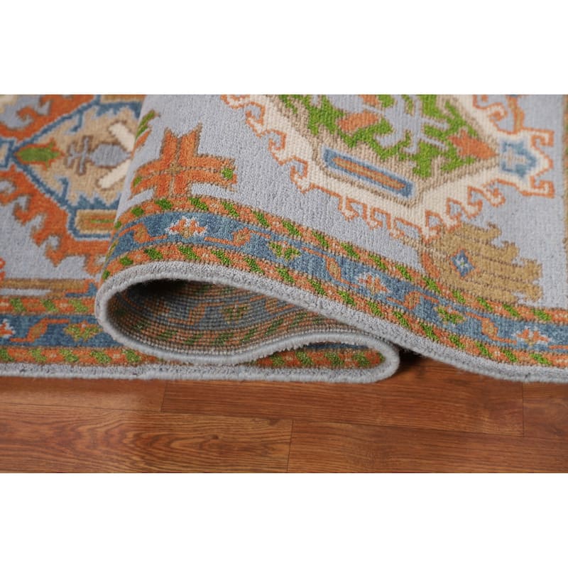 Light Blue Geometric Oushak Oriental Accent Rug Handmade Wool Carpet - 3'11" x 5'11"