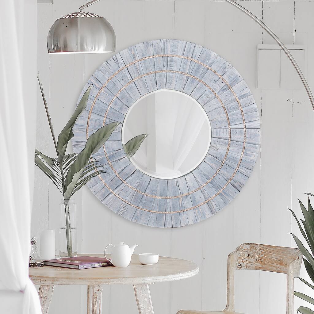 Allan Andrews Round Blue Gray Wood Framed Fischer Wall Mirror