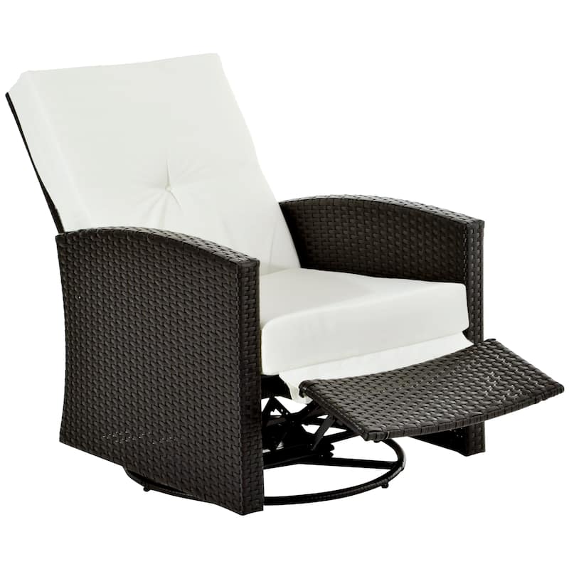 Outsunny Outdoor Cushioned Swiveling PE Wicker Recliner Chair - Dark Coffee & Cream White