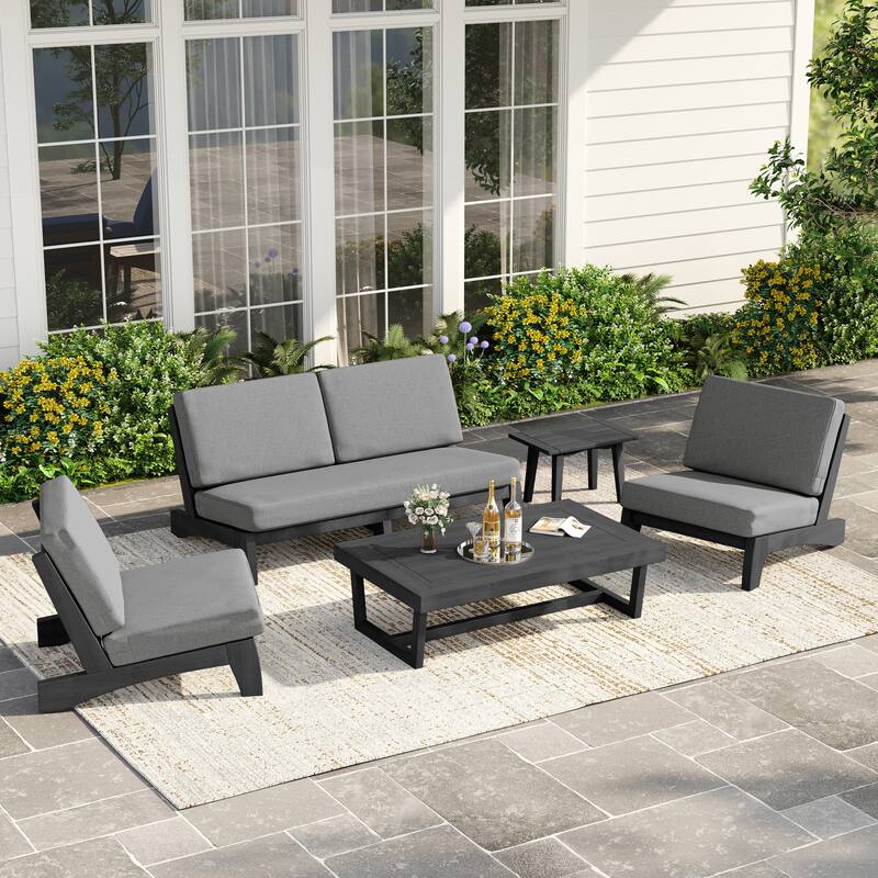 Casual Teak Wood 5-Piece Outdoor Patio Conversation Set