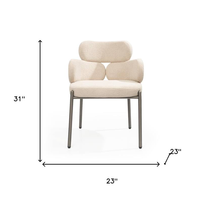 HomeRoots Beige and Gunmetal Boucle and Steel Dining Arm Chair - 23.00 in. x 31.00 in. x 23.00 in.