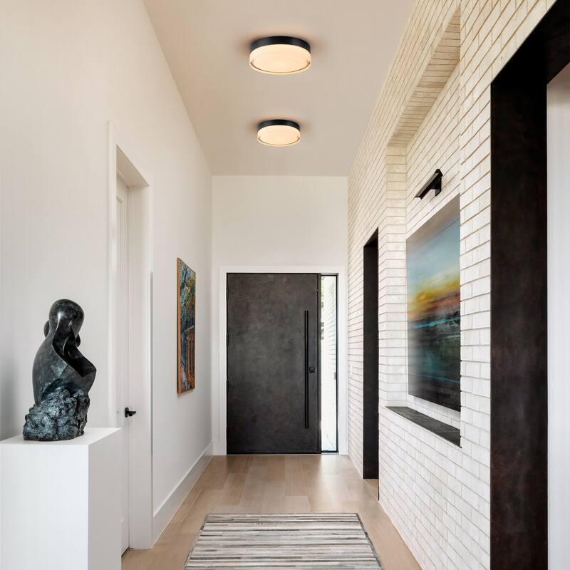 Modern Matte Black Circular Clear Frosted Glass Integrated LED Flush Mount Ceiling Light