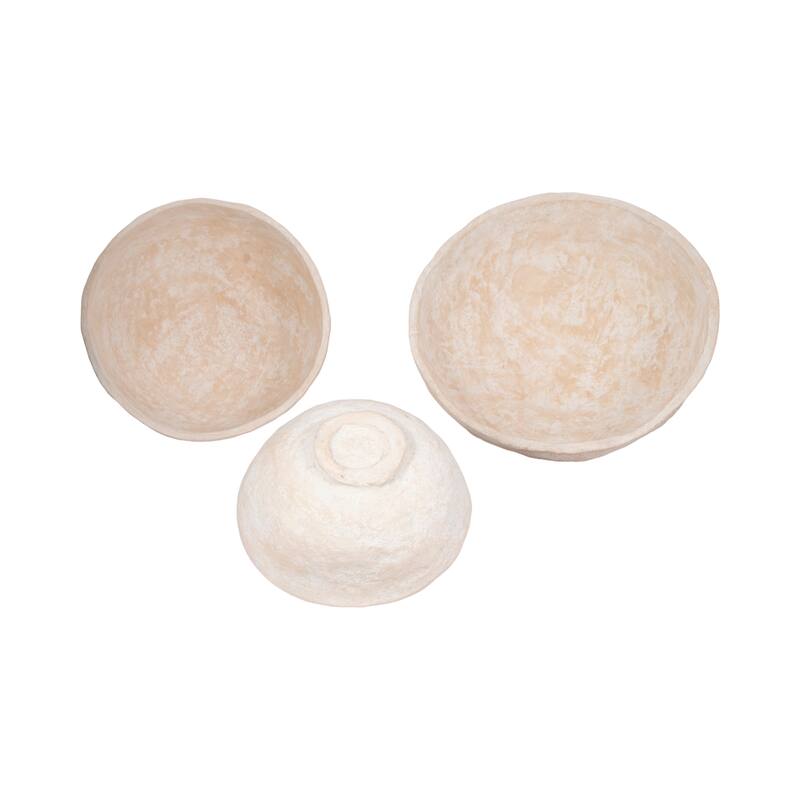 Pottery Paper Mache Bowls Handcrafted Unique Texture (Set of 3)