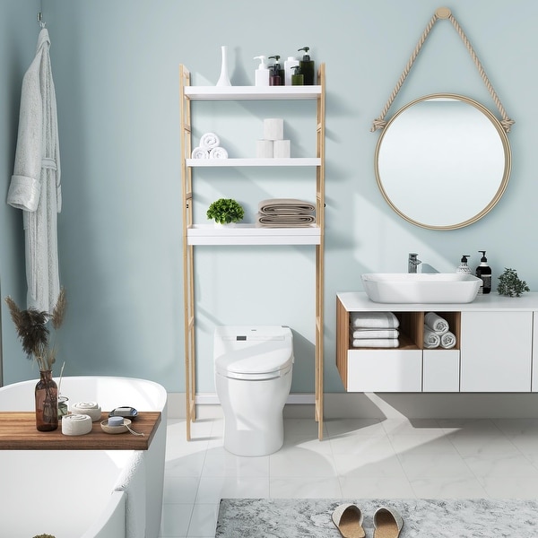 Costway Wooden Over The Toilet Storage Cabinet Drop Door