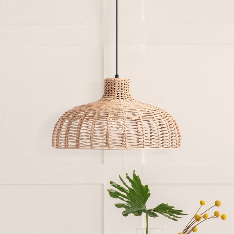 CO-Z Boho Handwoven Hemp Rope Dome Pendant Light Fixture - Tan