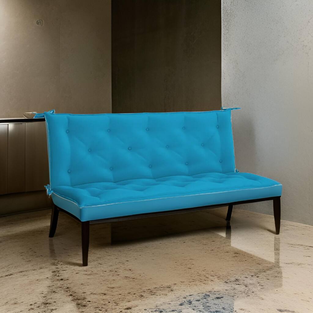 Claire Outdoor Cushion for Bench, 59 Inch Button Tufted Blue Fabric