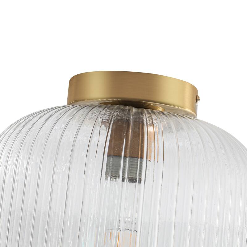 1-Light Mid-Century Modern Ribbed Glass Flush Mount Light