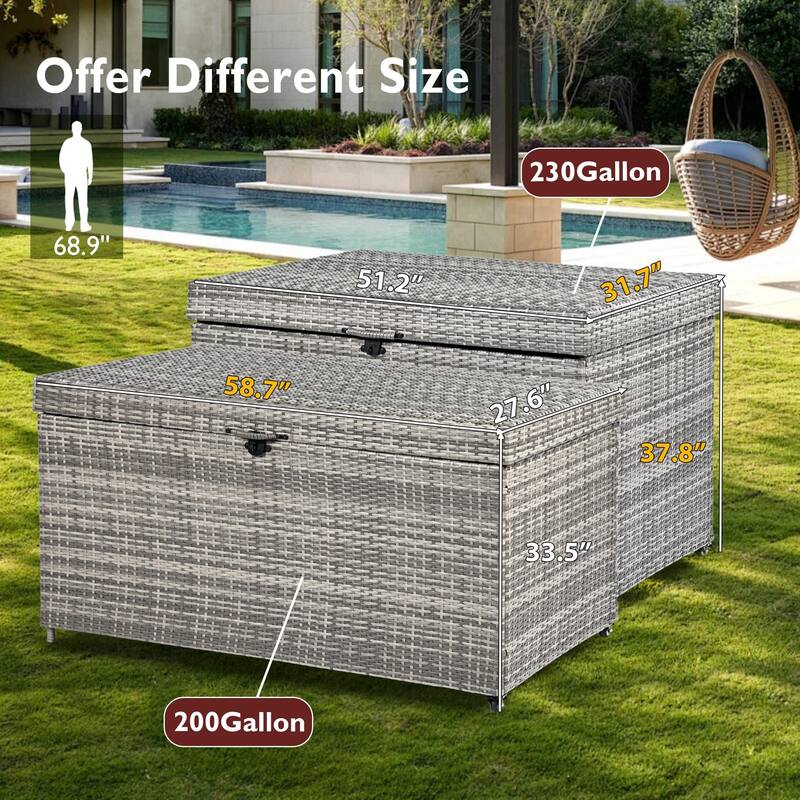 All-Weather Outdoor 230 Gallon Storage Box with Wheels, Rattan Storage Bin