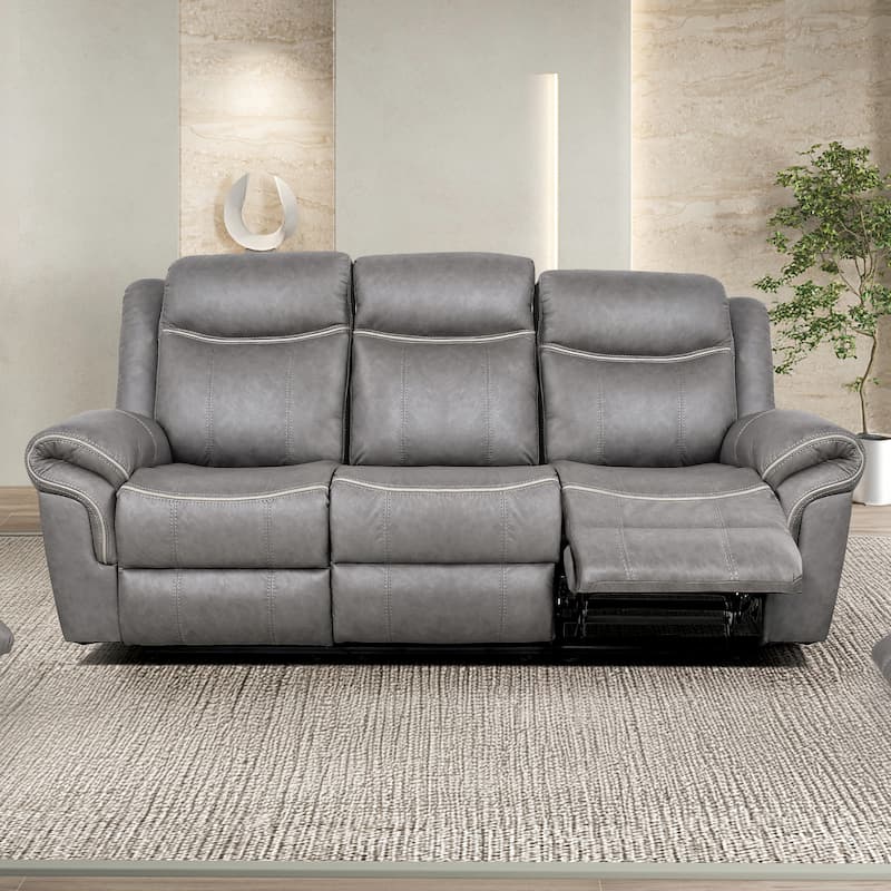 Verne Modern Leather Manual Reclining Sofa with Flip Down Cup Holders - Warm Grey