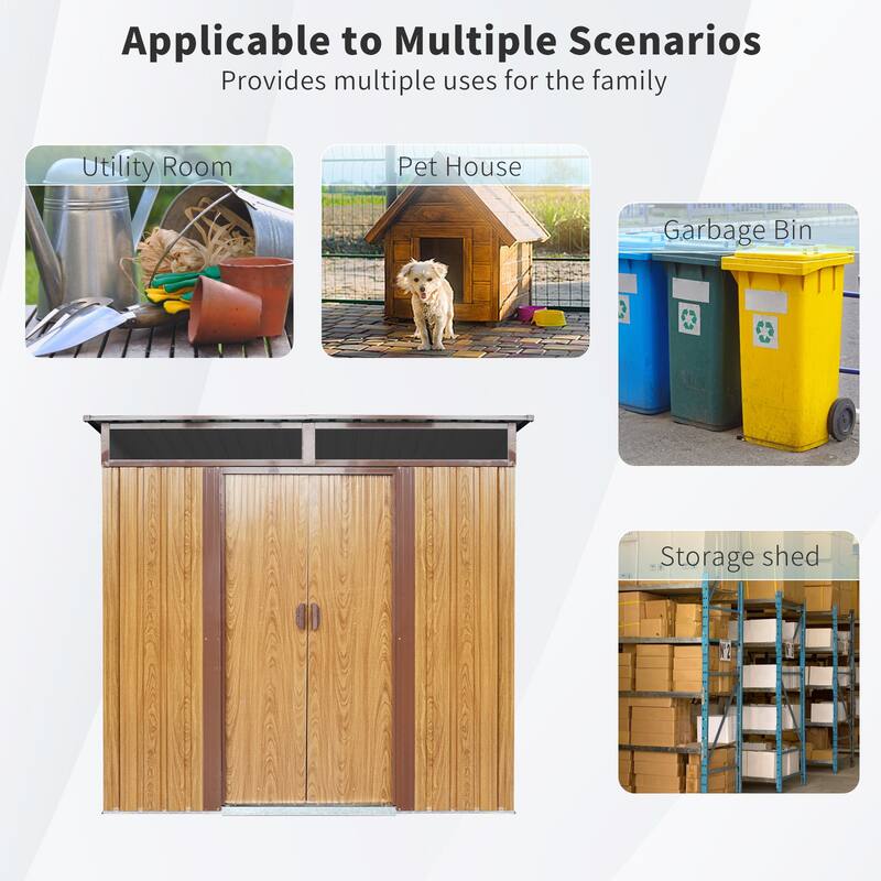 6ft x 5ft Outdoor Metal Storage Shed with Window and Transparent plate for Garden, Lawn