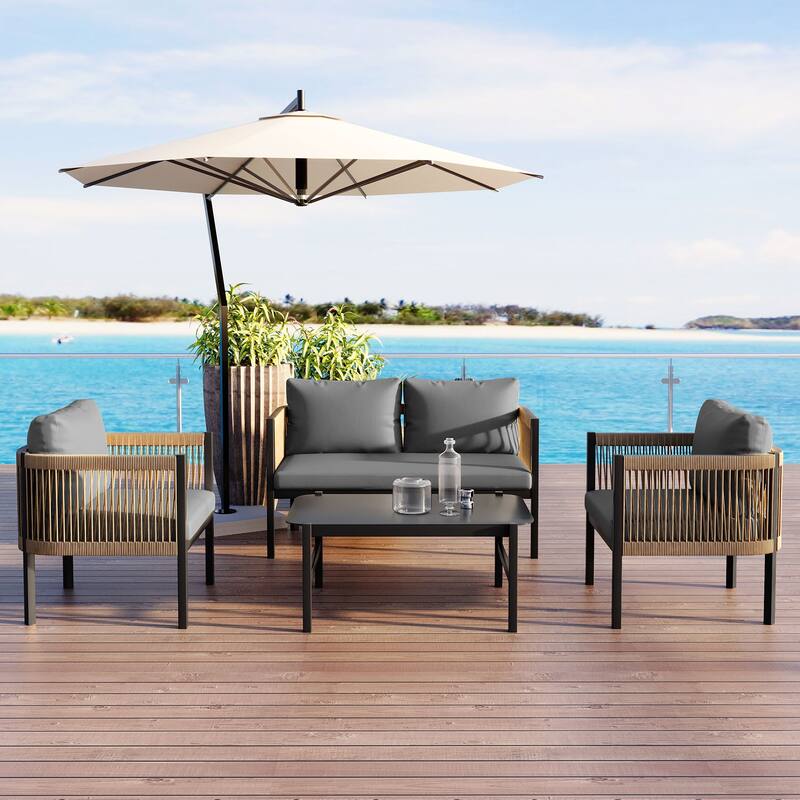 4-Piece Multi-Person Outdoor Sofa Set with A Table - Grey