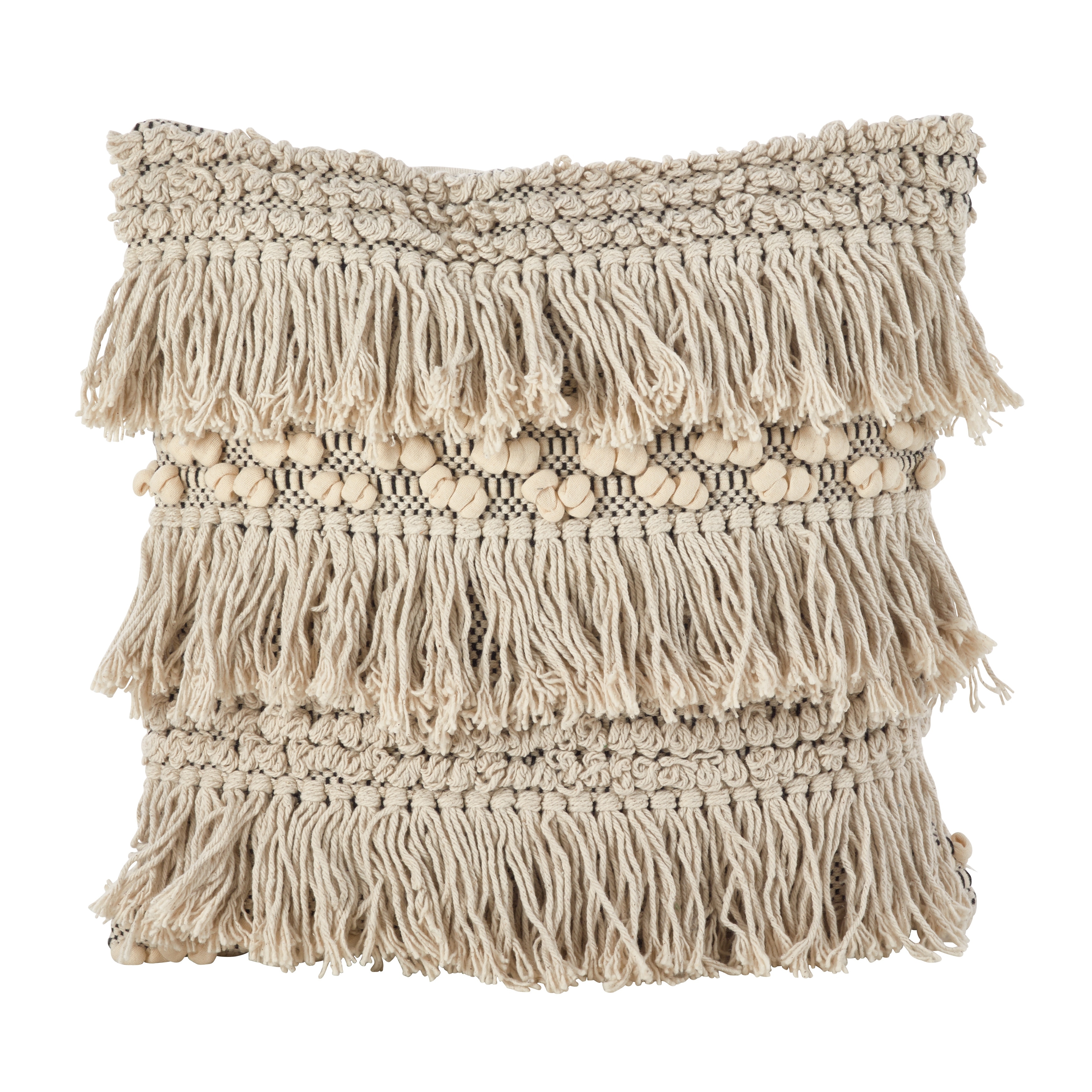 Moroccan Wedding Blanket Style Fringe Cotton Throw Pillow