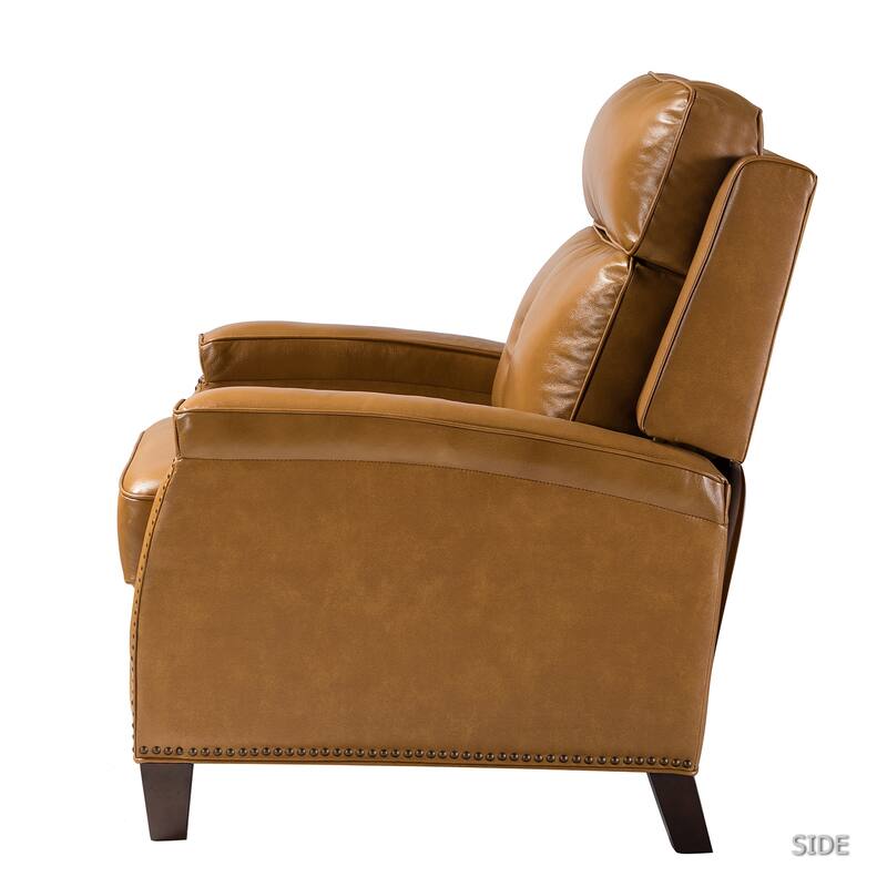 Gaspar Mid-Century Modern Genuine Leather Pushback Recliner with Wood legs Set of 2 by HULALA HOME