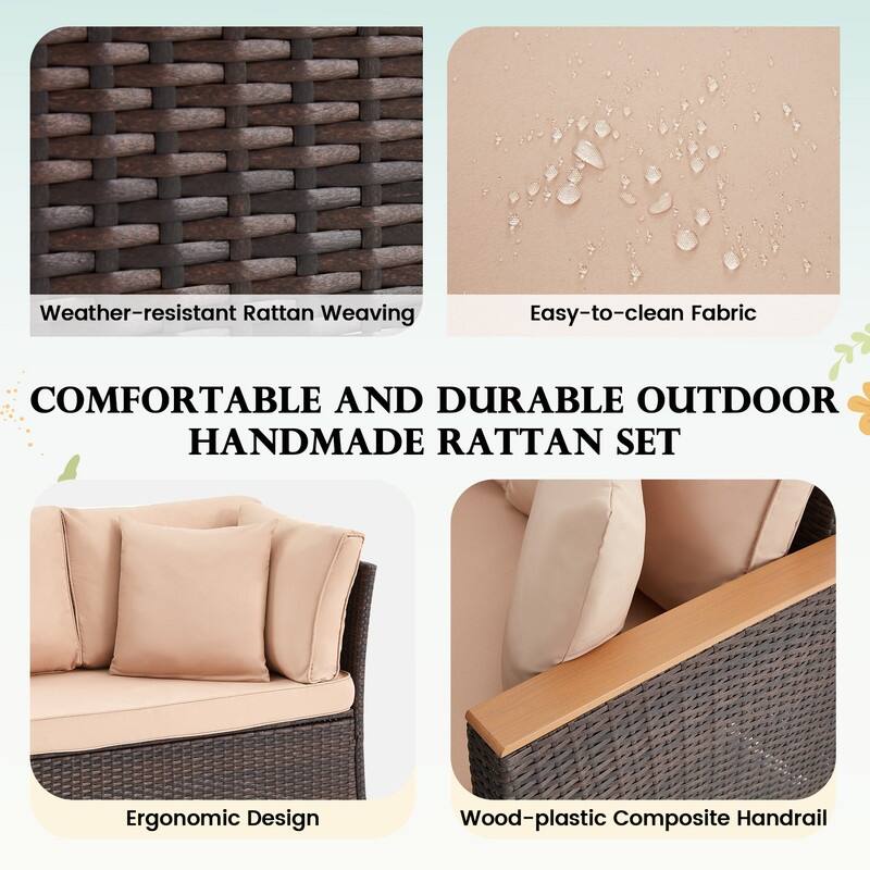 7-Piece Outdoor Sectional Set w/ Dining Table – All-Weather PE Rattan Patio Furniture for Garden, Poolside & Backyard