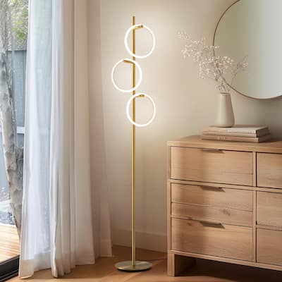 Brightech Saturn 66 in. Industrial 3-Light 3-Way Dimming LED Floor Lamp with 3 Replaceable LED Rings