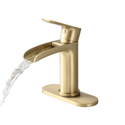Modern Waterfall Single Handle Bathroom Sink Faucet with Overflow Pop Up Drain, Anti Corrosion and Rust Resistant