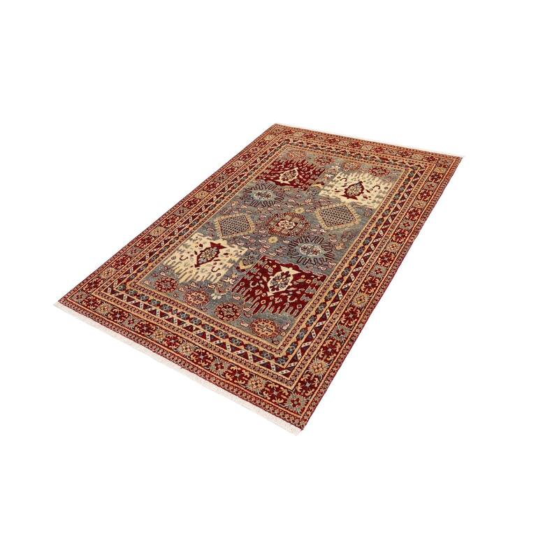 Bohemian Heriz Ziegler Dangelo Gray Red Hand-Knotted Rug - 5'0'' x 6'5''