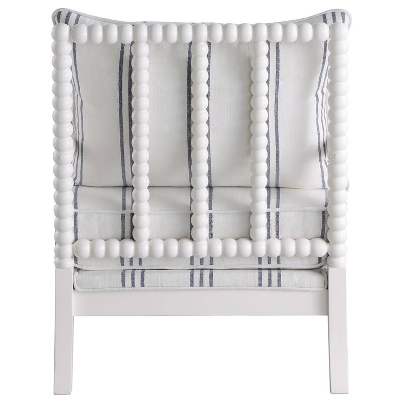 White and Navy Upholstered Stripe Accent Chair