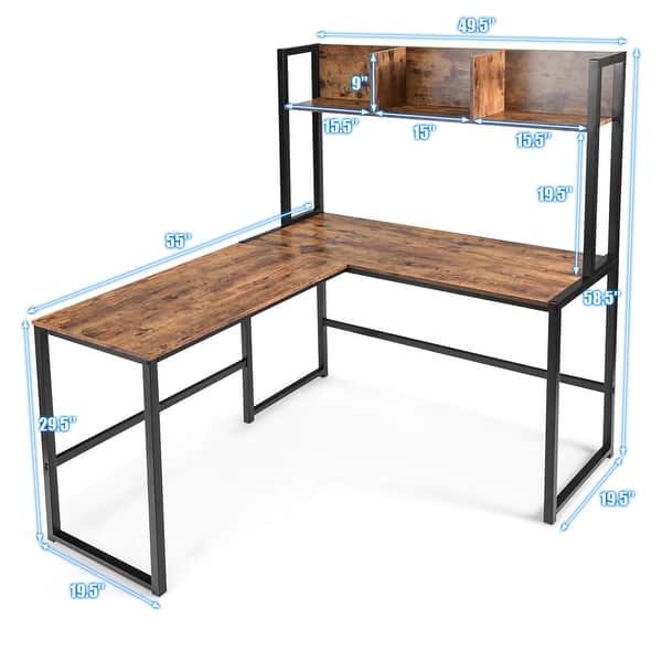 Shop Costway Industrial L Shaped Desk W Hutch Bookshelf 55