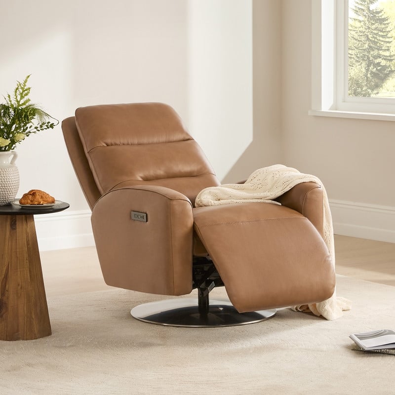 Mateo Dual Motor Power Swivel Recliner Lounge Chair - Saddle