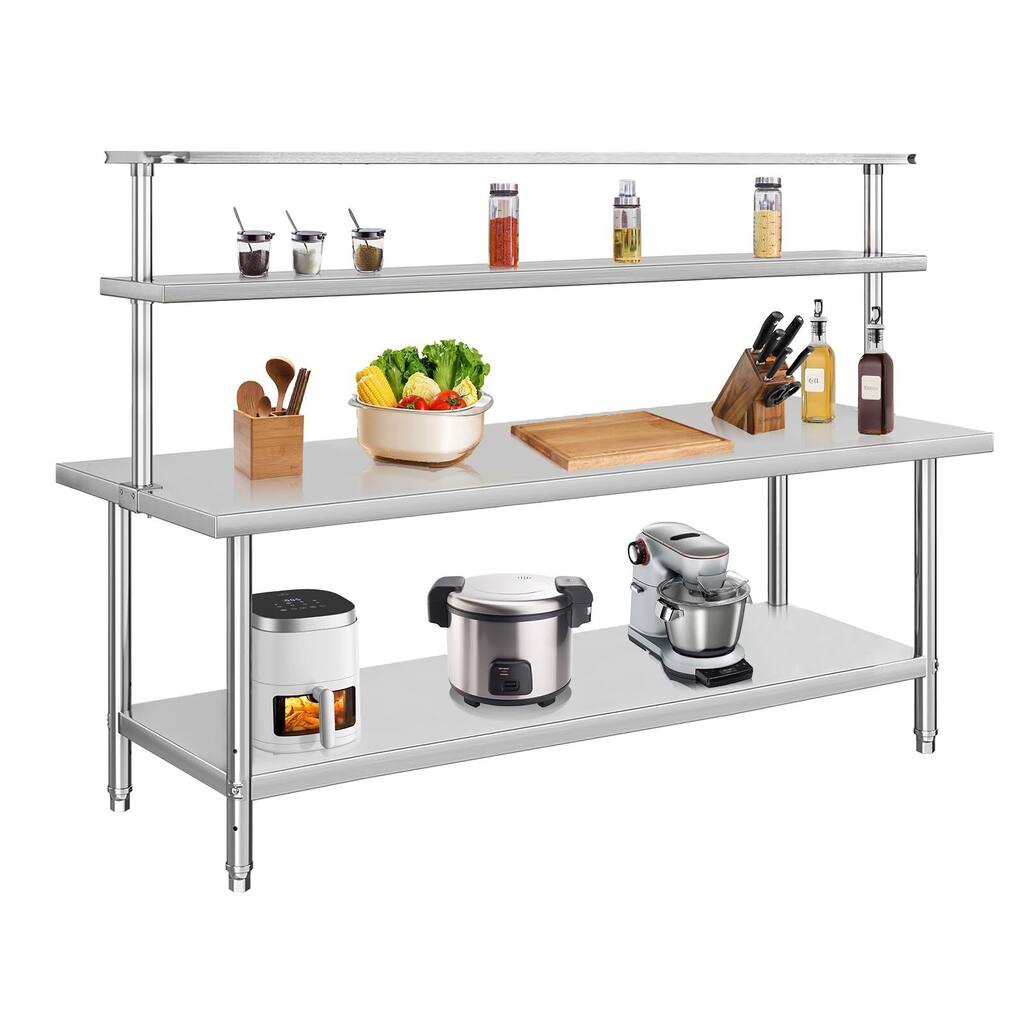 Stainless Steel Table with Overshelf, NSF Heavy Duty Prep Table