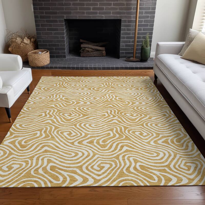 Machine Washable Indoor/ Outdoor Modern Trance Chantille Rug