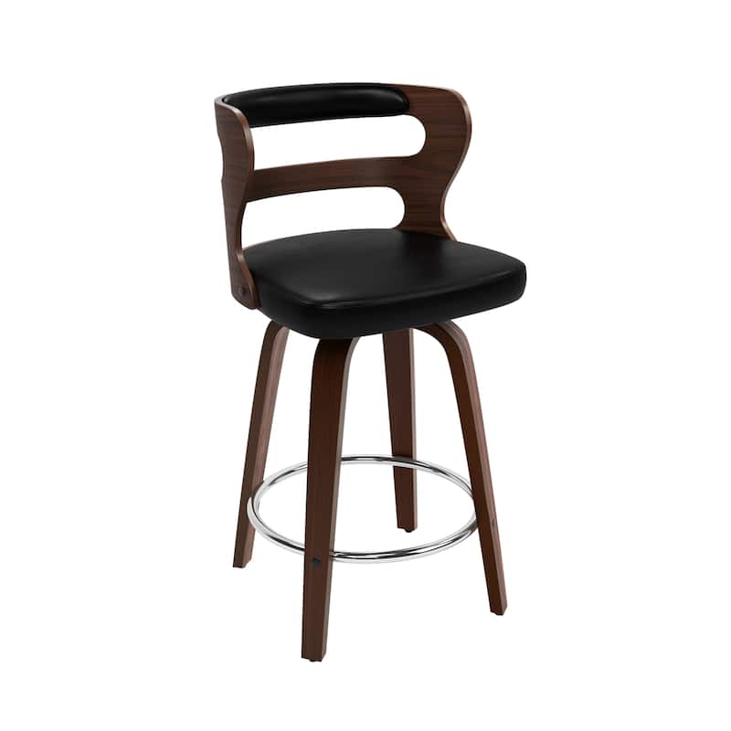 LUE BONA 26" Walnut and Faux Leather Swivel Counter Bar Stools With Backs - 26" H
