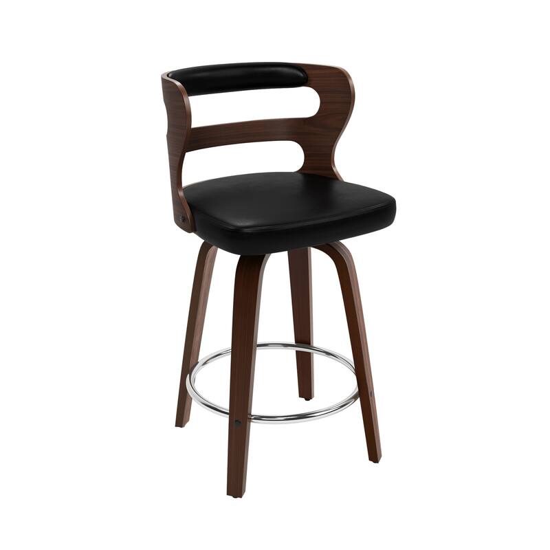 26 in. Swivel Counter Bar Stools, Bar stool with Bent Wood Legs & Round Footrest - 26" H