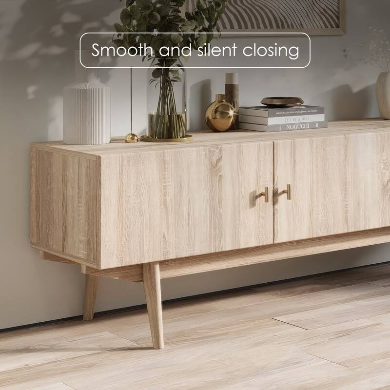 Living Skog Chelsea Brown TV Stand Fits for TV's up to 65 in. with Slatted Design and Wood Legs