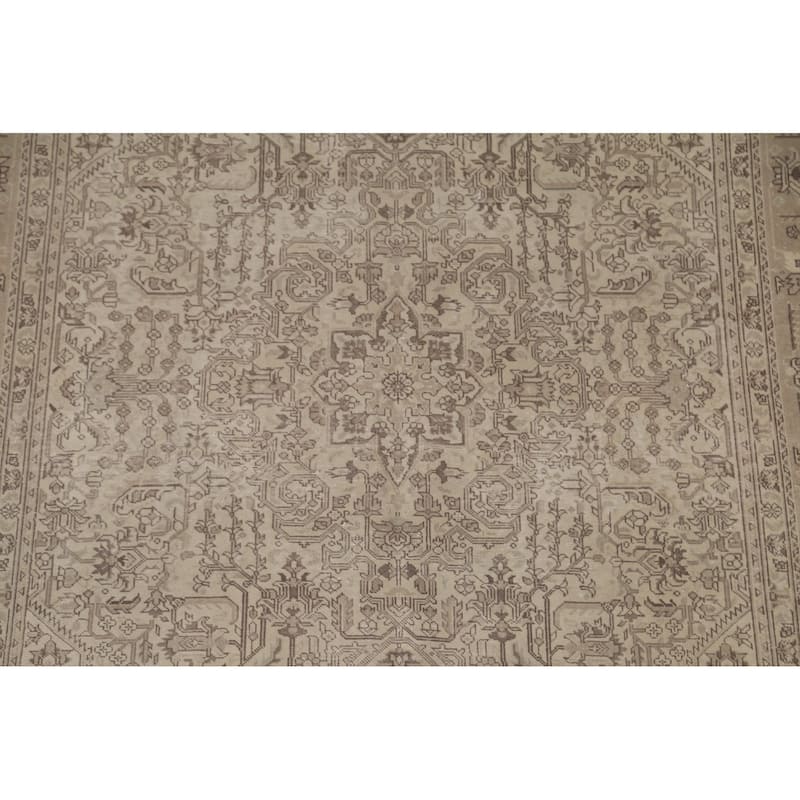 Distressed Geometric Tabriz Persian Vintage Rug Handmade Wool Carpet - 6'9" x 9'7"