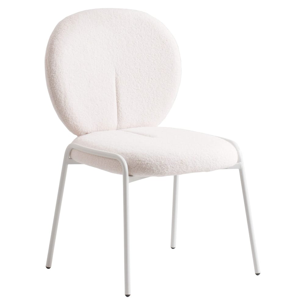 Celestial Series Boucle Armless Dining Chair with Plush Upholstered Seat and White Iron Frame, for Dining Room and Kitchen