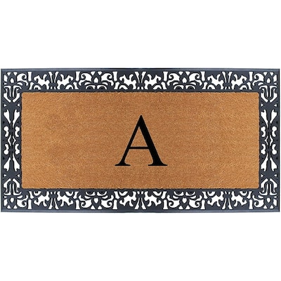 A1HC Rubber and Coir Paisley Border Heavy Duty Non-Slip Durable Double Door Monogrammed Doormat 30"X60", Black