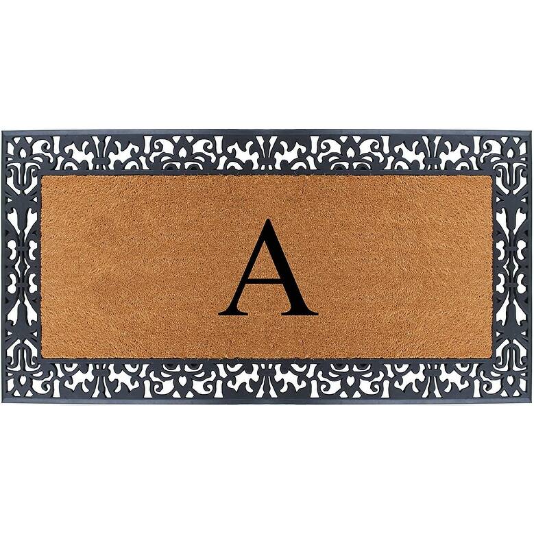 A1HC Rubber and Coir Paisley Border Heavy Duty Non-Slip Durable Double Door Monogrammed Doormat 30"X60" - A