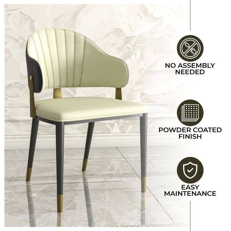 Leather Dining Chair in Iron Set of 2 with Gold Accents Design Modern Ergonomic Side Arm Chair