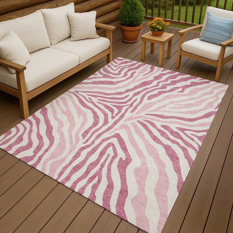Machine Washable Indoor/ Outdoor Modern Prints Chantille Rug
