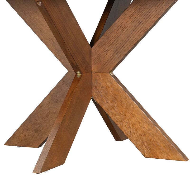 Classic Round Dining Table, Space-Saving Kitchen Table Seats 5, Cherry Finish, Sturdy and Easy to Assemble