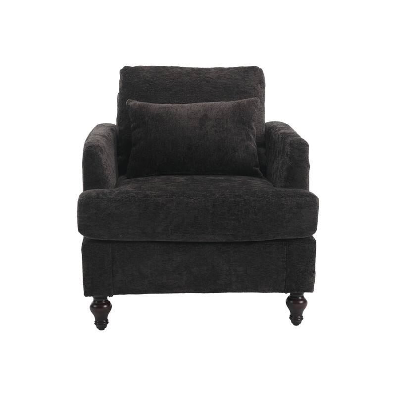 Mid Century Modern Chenille Fabric Armchair with Solid Wood Frame