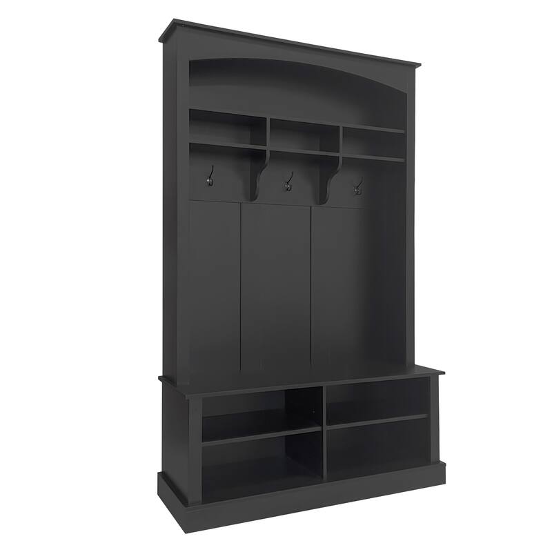 47.2'' Wide Hall Tree with Bench, Shoe Storage & 3 Hooks - Multi-Functional Storage Bench with Adjustable Shelves