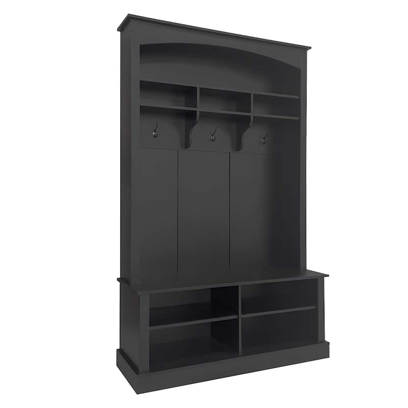 Rectangular Mudroom Hall Tree Storage Bench with Shoe Storage, Stylish Coat Rack Bench with Open Shelves for Entryway