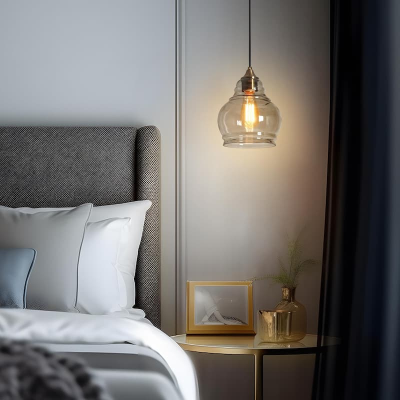 Gloam Modern Unique Small Smoked Gray Glass Pendant Brass Gold Adjustable Kitchen Island Lighting - D8"* H10"